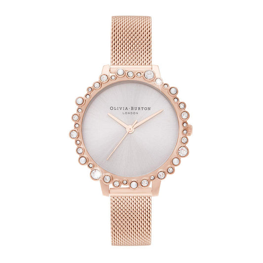 Olivia Burton Under The Sea Qtz Basic Blush Sunray Round Dial Women's Watch|Ionic Plated Pale Rose Gold Steel Material|Gold Color Band - OB16US50