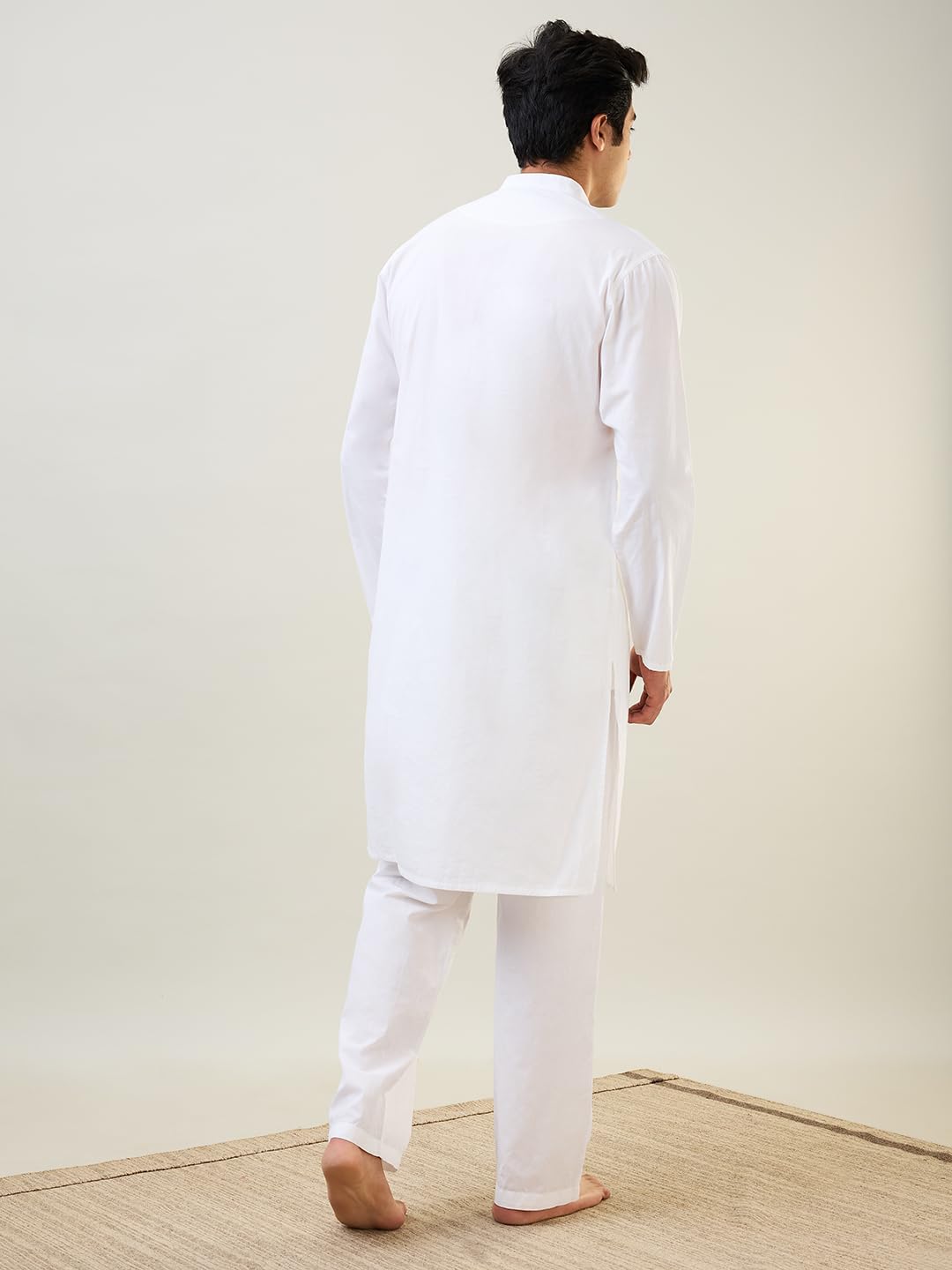 Raymond SleepZ Men Comfort Fit Solid Pattern Pure Cotton Mandrin Collar Kurta White