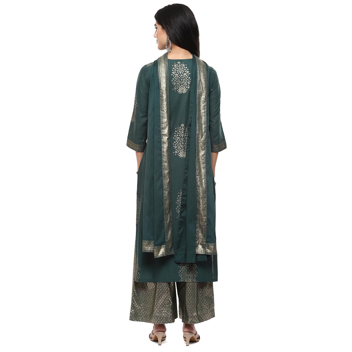 BIBA Cotton Women Printed Straight Salwar Kurta Dupatta(Skdassorted7074E_Green_38)