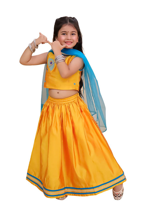 The Mom Store Girls Lehenga Set With Dupatta Ethnic Wear | Stylish Kids/baby for Festivals & Special Occasions | Rang Radha, Yellow | 5-6Y