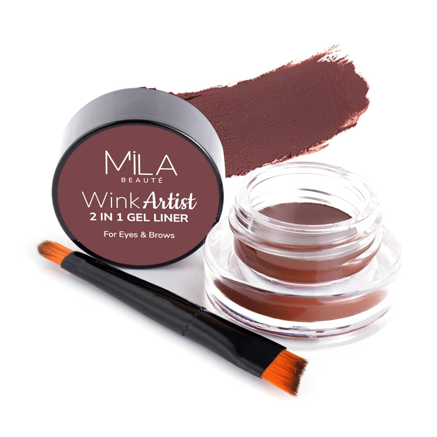 Mila Beauté 36 Hr Waterproof Wink Artist 2 in 1 Eyebrow & Gel Eyeliner with Brush | Long Lasting & Smudgeproof Formula | Calendula Oil and Aloe Vera | Shade - (Brown, 4g)