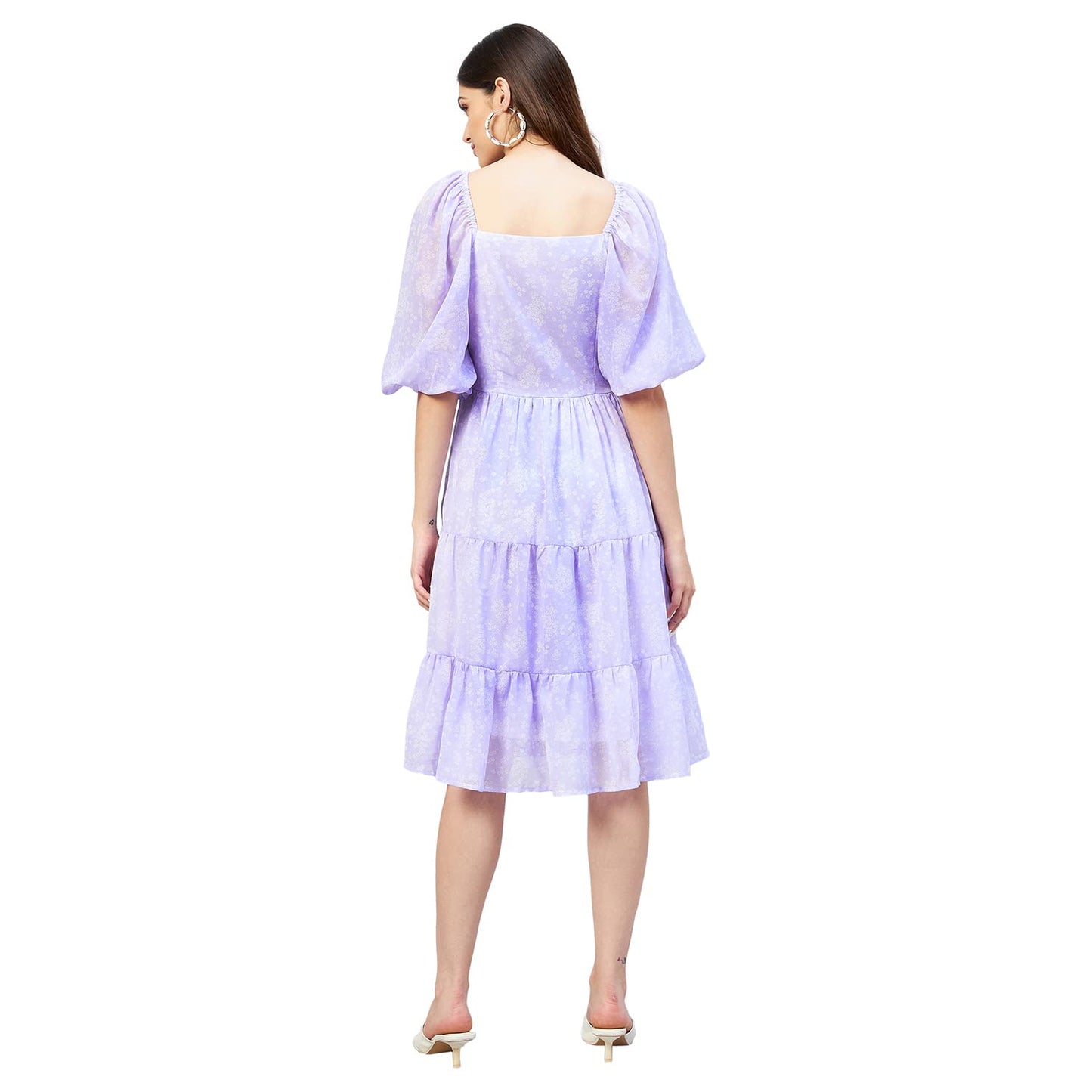 Carlton London Women's Georgette Fit and Flare Knee-Length Dress (CL646A_Lavender_Small)