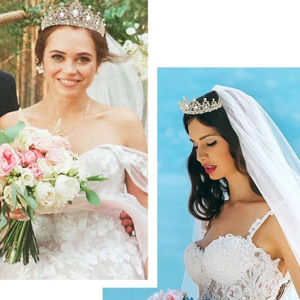 Shining Diva Fashion Crystal Tiara and Crown for Women Stylish Headband Crowns with Comb Tiaras for Girls Kids Queen Princess Wedding Bridal Birthday Gift Hair Accessories (Gold) (rrsd15872hb)