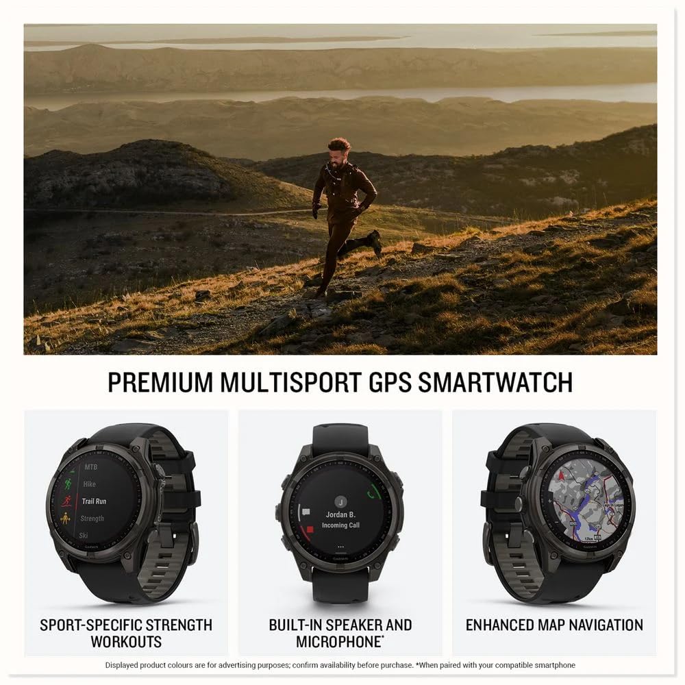 Garmin Fenix 8-47 MM, Premium Multisport GPS Smartwatch with AMOLED Display, Built in LED Flashlight,Adventure Watch, Sapphire Bare Titanium, Graphite with Titanium Band Plus Graphite Silicon Band
