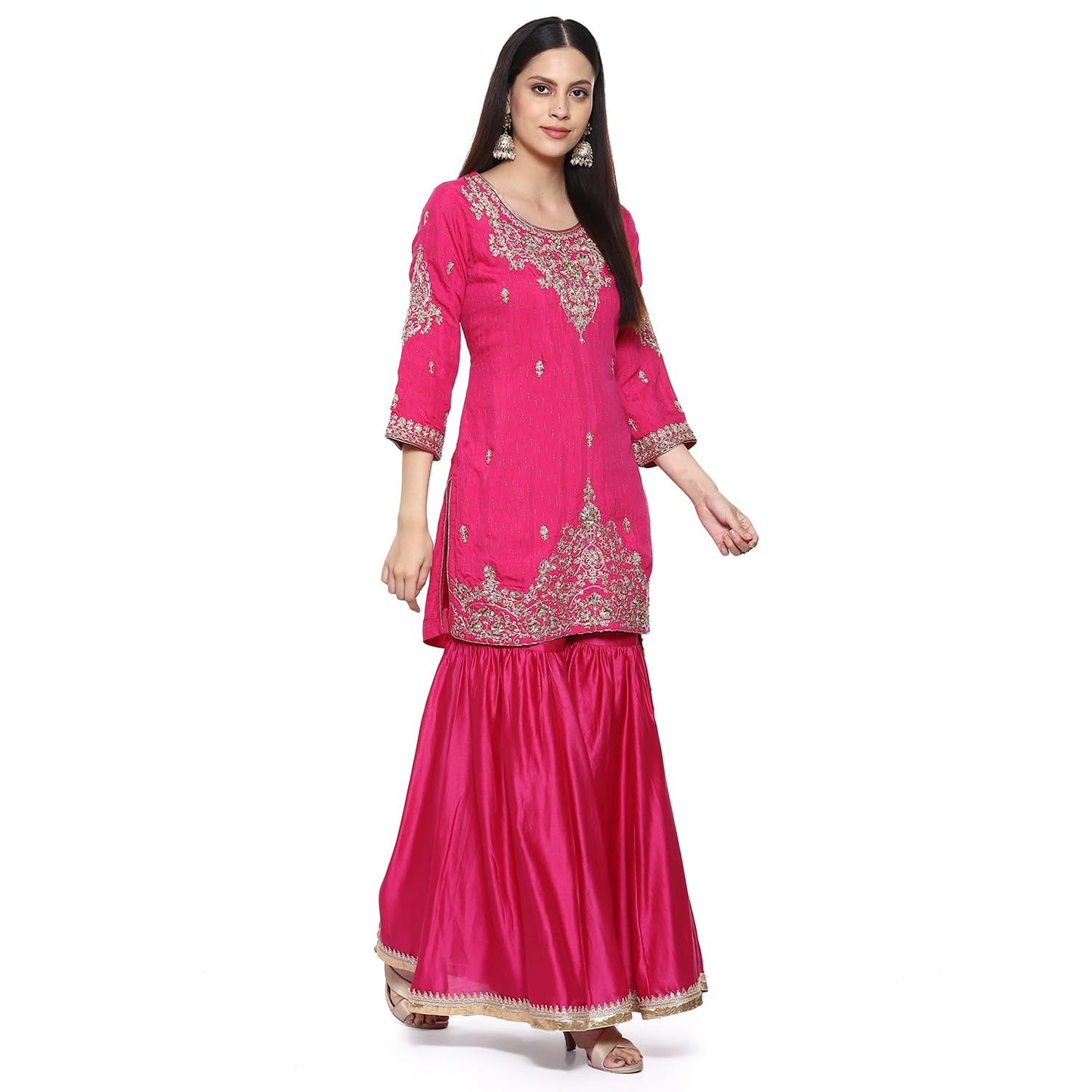 BIBA Women Viscose Embroidery Straight Salwar Kurta Dupatta(Skdkinari8925_Fuchsia_38), Purple