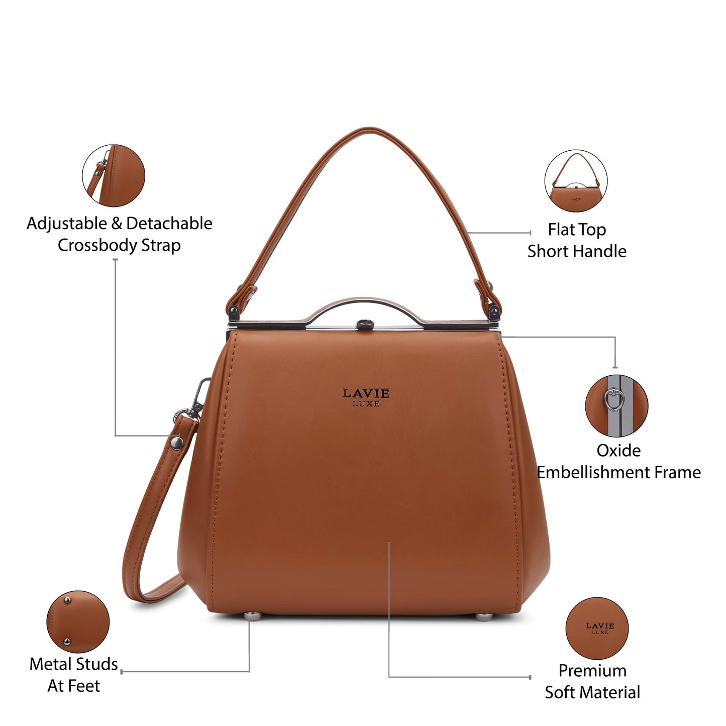 Lavie Luxe Women's Fluff Frame Satchel Bag | Satchel Handbag for Work | Ladies Purse | Stylish Shoulder Bag | Gift for Women