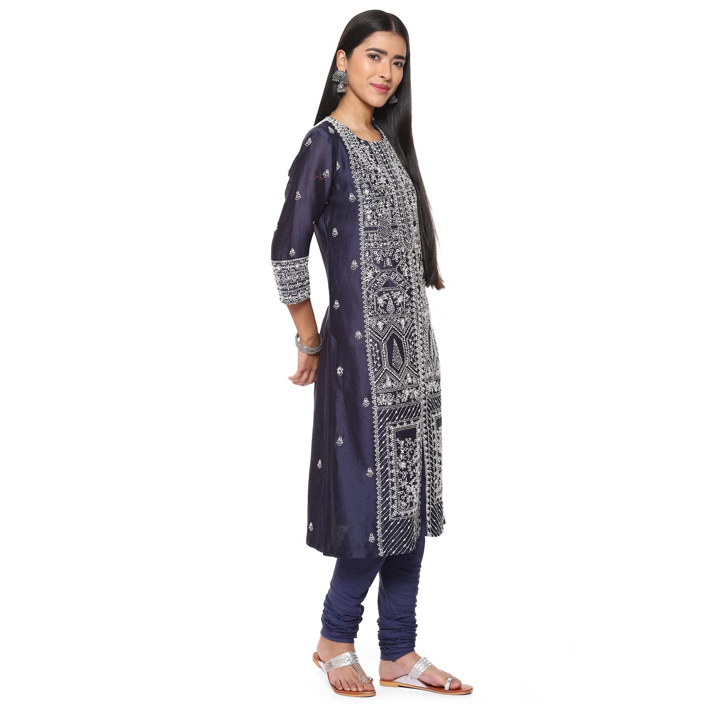 BIBA WOMEN EMBROIDERY FITTED SALWAR KURTA DUPATTA(SKDKANTHA K8160_NAVY BLUE_34)