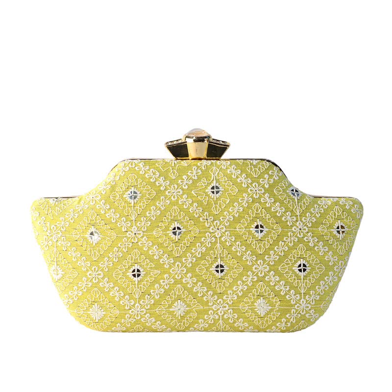 Artklim Yellow Boat Shaped Clutch With Sequines