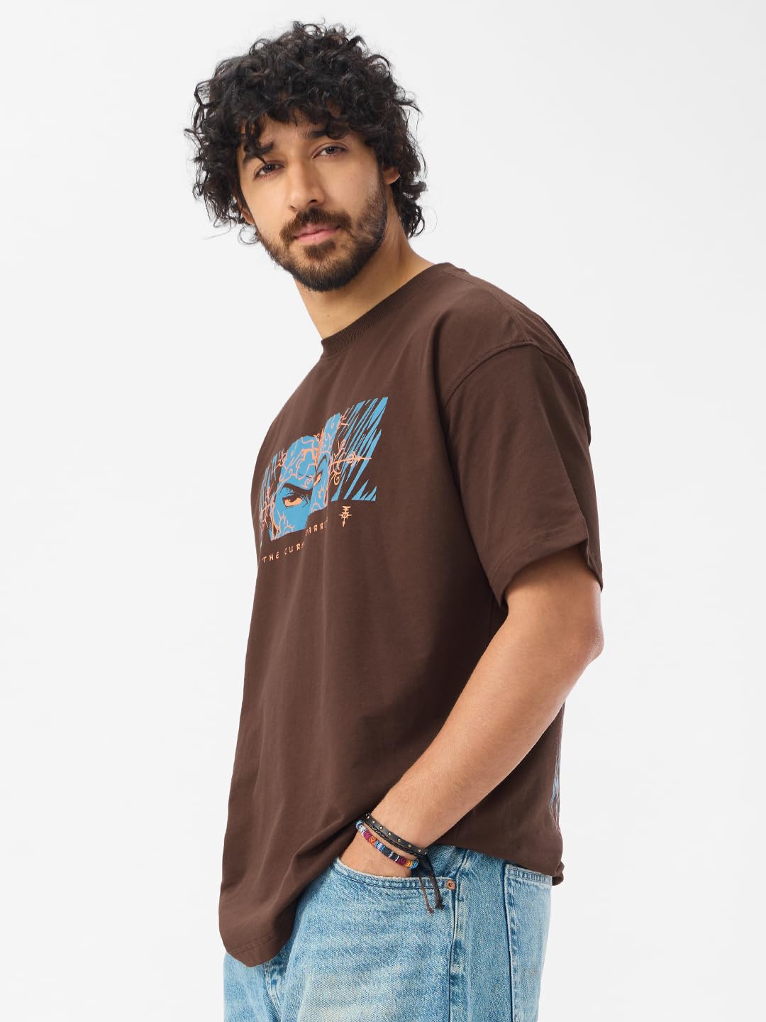 The Souled Store Ashwatthama: The Cursed Warrior Men and Boys Short Sleeves Round Neck Graphic Printed Cotton Oversized T-Shirts Brown