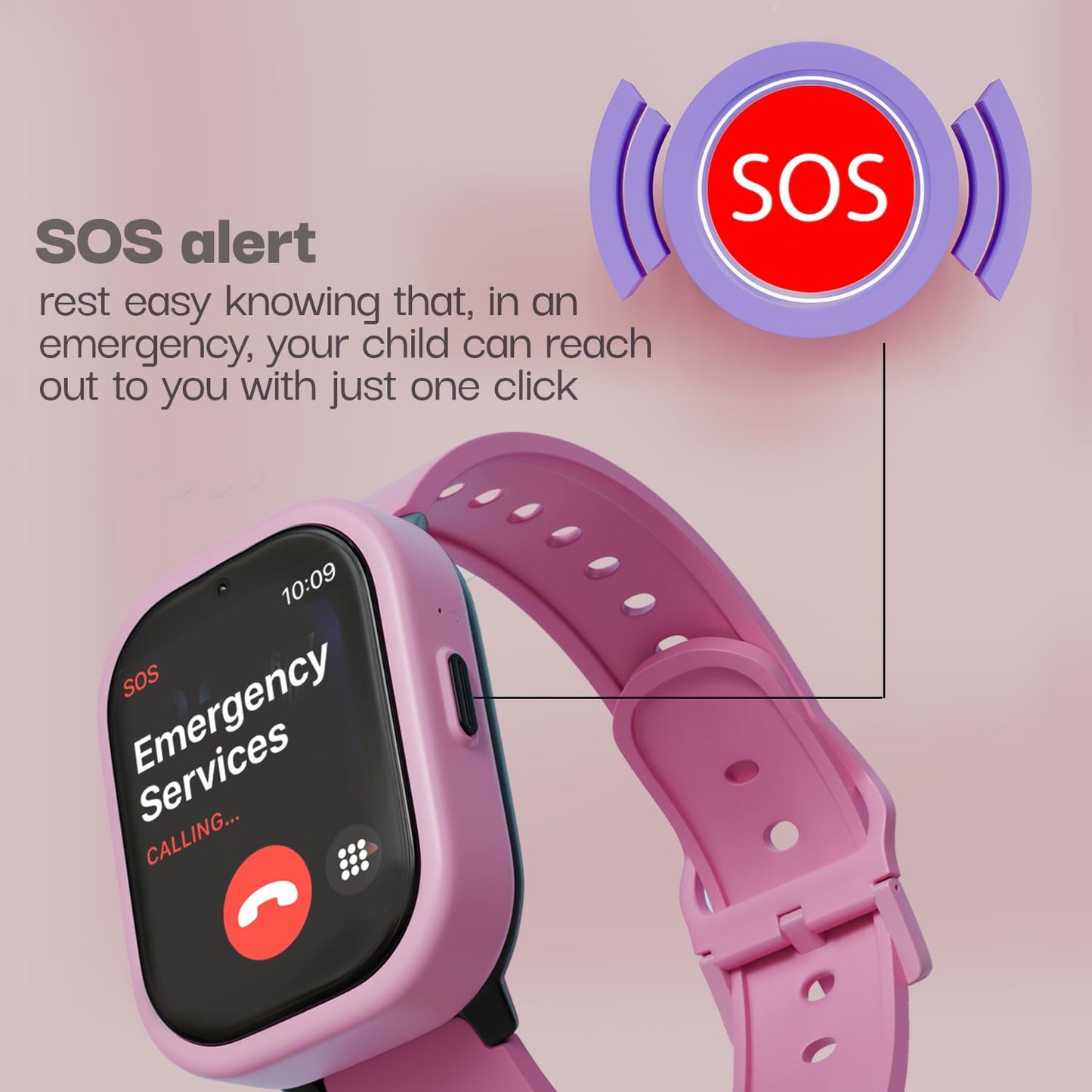Vibez Smart Watch for Kids – SIM Card, 4G Voice Calling, GPS Location Tracker, Voice Chat, Video Call, Geo-Fencing, SOS Emergency, Health Monitoring Baby Smartwatch & Parental Control (Miracle, Pink)