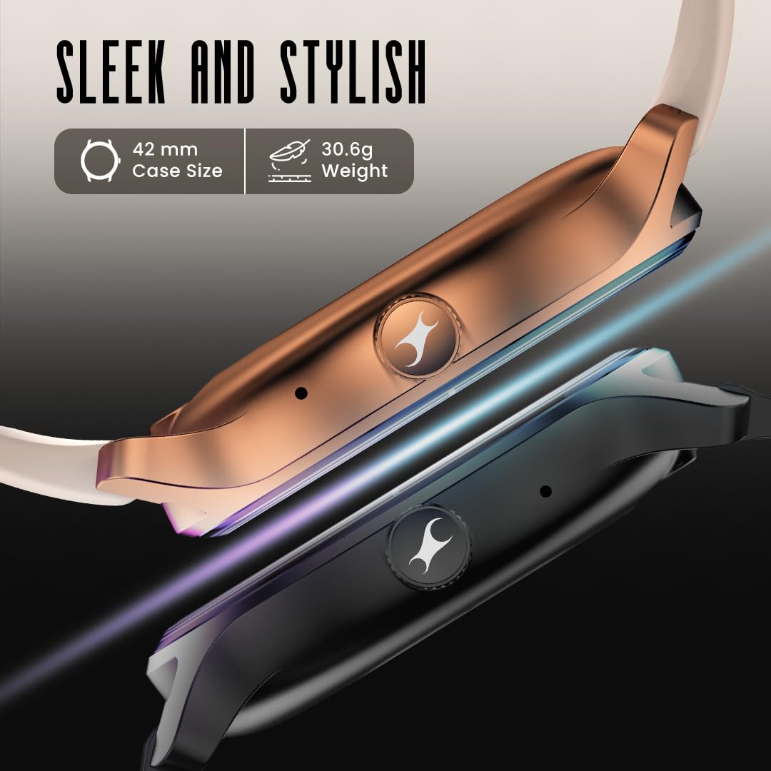 Fastrack Sleek 1.32" AMOLED 42mm Round Display Smart Watch with Hybrid Strap, QR Hub, BT Calling, SPO2, Hotkey, Functional Crown, IP68 Water Resistant Upto, 5 Days Battery Life - Onyx Black