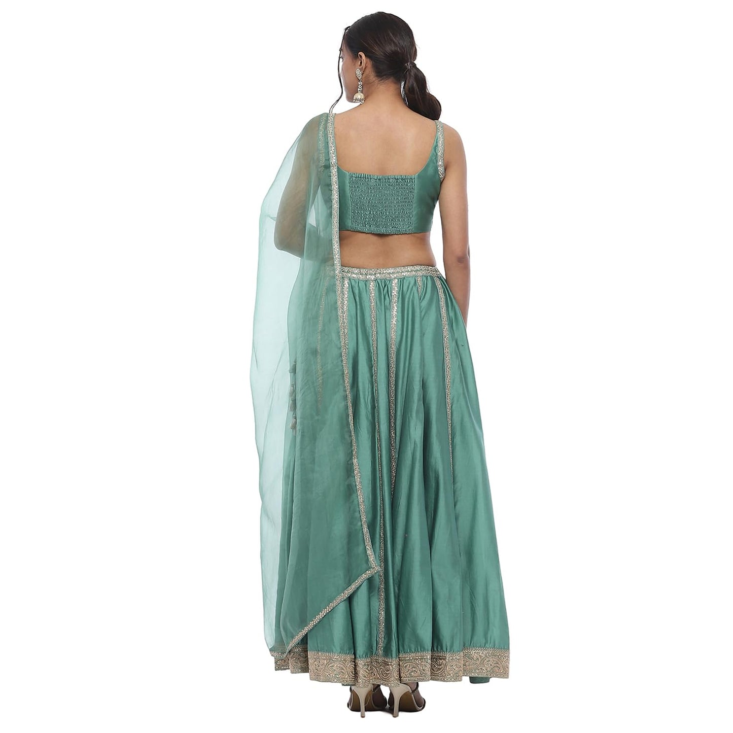 Biba Women's Chanderi Silk Lehenga Set (SKDHVYOCWR10609AW24SEGRN_Sea Green_38)