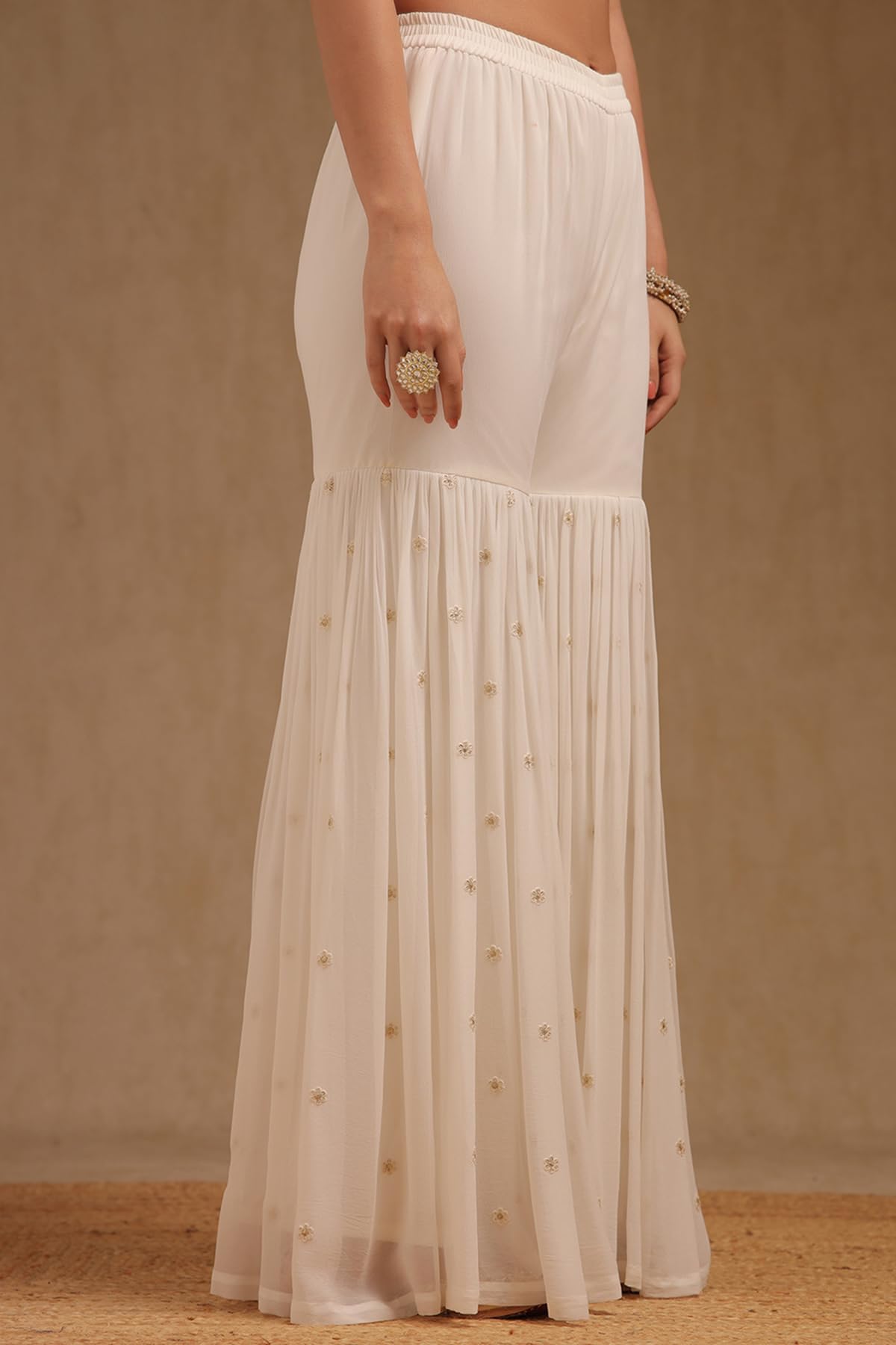 Soch Womens Off White Georgette Embroidered Suit Set With Beads And With Stones