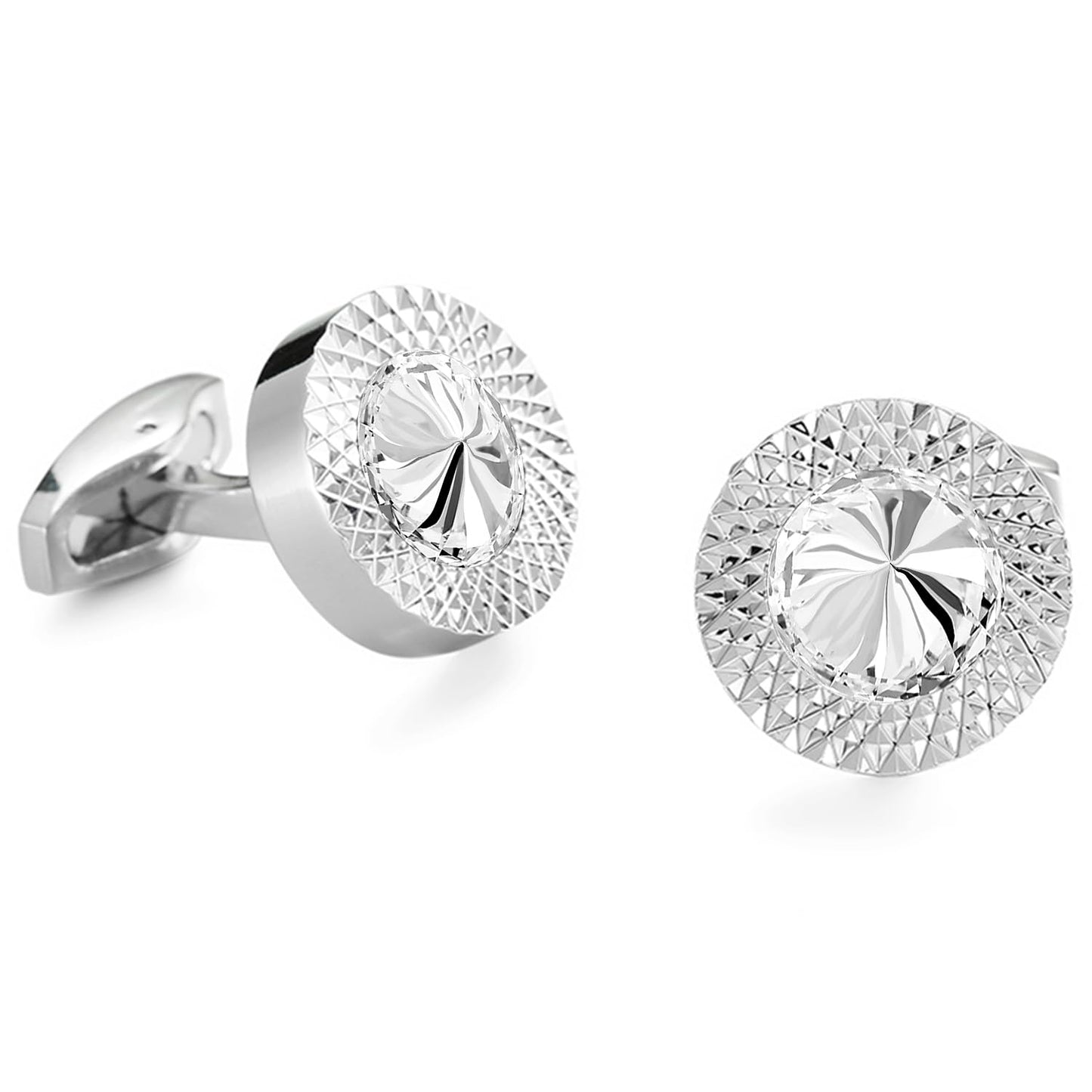 Peora White Silver Plated Cufflinks Set Stylish Wedding Business Accessories for Men & Boys - Valentines Gift for Him