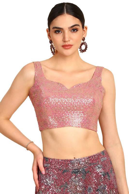 Soch Womens Blush Pink Sequinned Embellished Georgette Padded Blouse