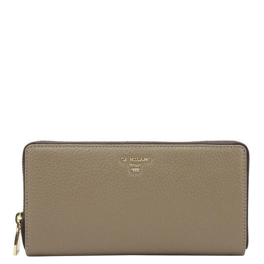 Da Milano Zip Leather Wallet for Women - Greyish Taupe