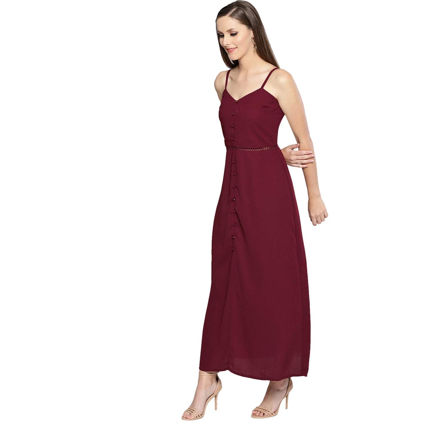 Carlton London Women's Georgette a-line midi Dress (CL075A_Maroon_Large)