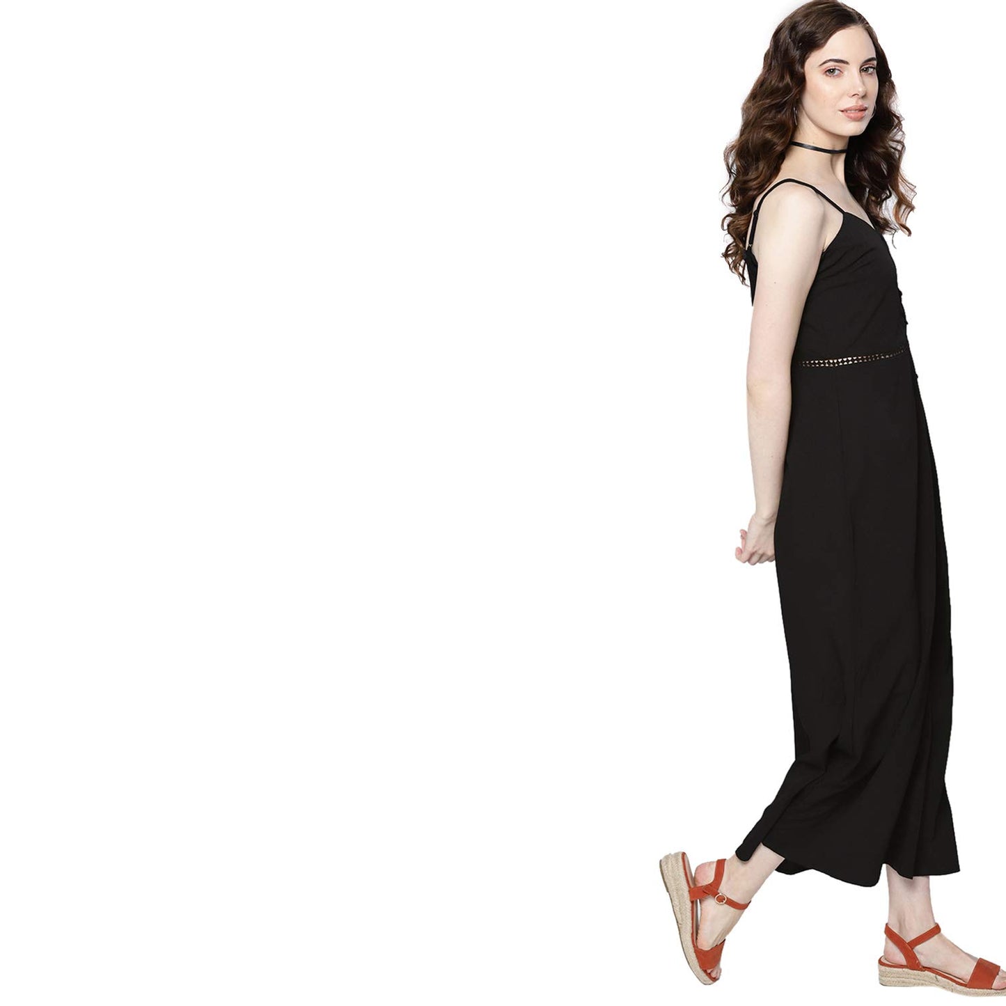 Carlton London Women's Polyester A-Line Maxi Casual Dress (CL075_Black_XS)