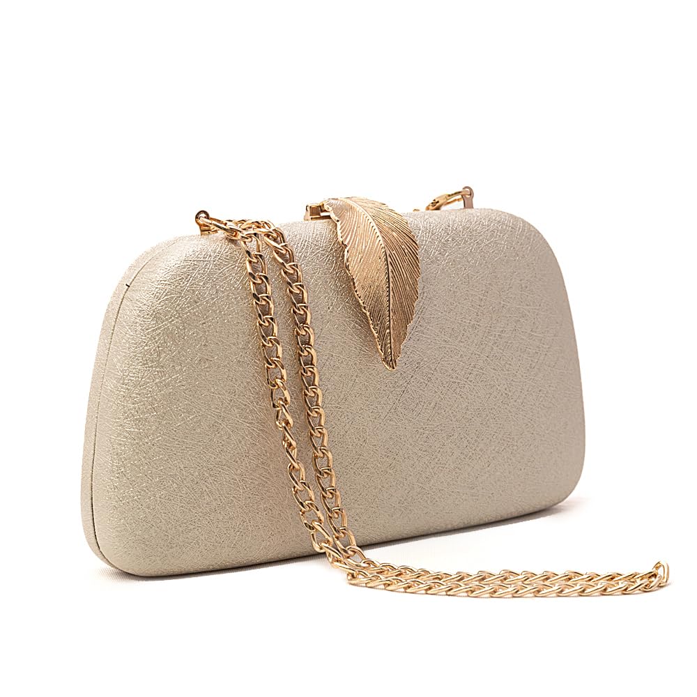 INOVERA (LABEL) Women Evening Hand Clutch | Ladies Party Wedding Purse with Chain Strap (Ivory)