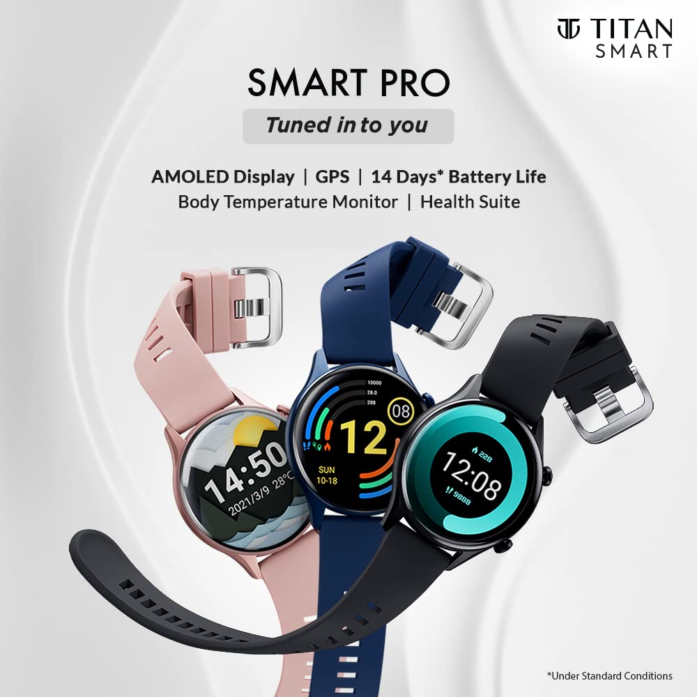 Titan Smart Pro Smartwatch with AMOLED Display,GPS,Temperature,Stress & Sleep Monitor,Multisport Tracker, SpO2,Women Health Monitor,5 ATM Water Resistance & Upto 14 Days Battery Life - 90149AP04(Red)
