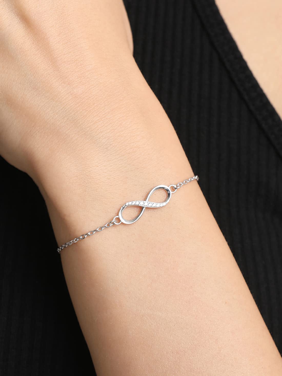 Clara 925 Sterling Silver Infinity Bracelet, Adjustable, Rhodium Plated, Swiss Zirconia Gift for Women and Girls