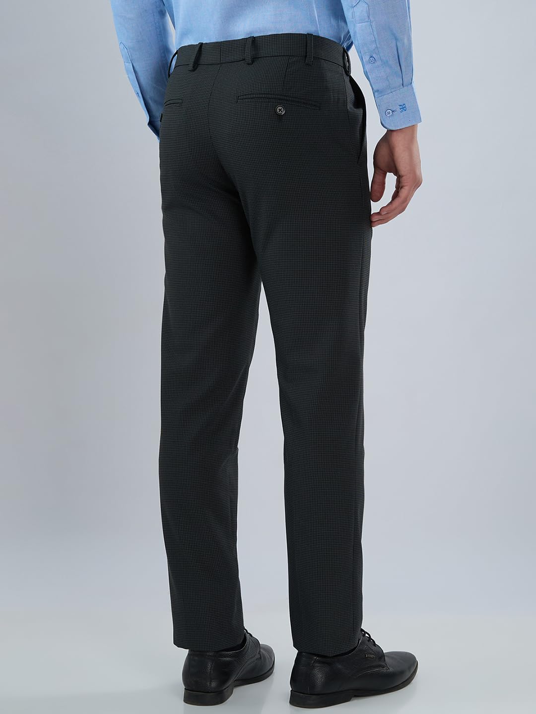 Raymond Men’s Slim Fit Formal Trousers, Poly Viscose Blend, Checked Pattern Design, Office Wear | Dark Grey
