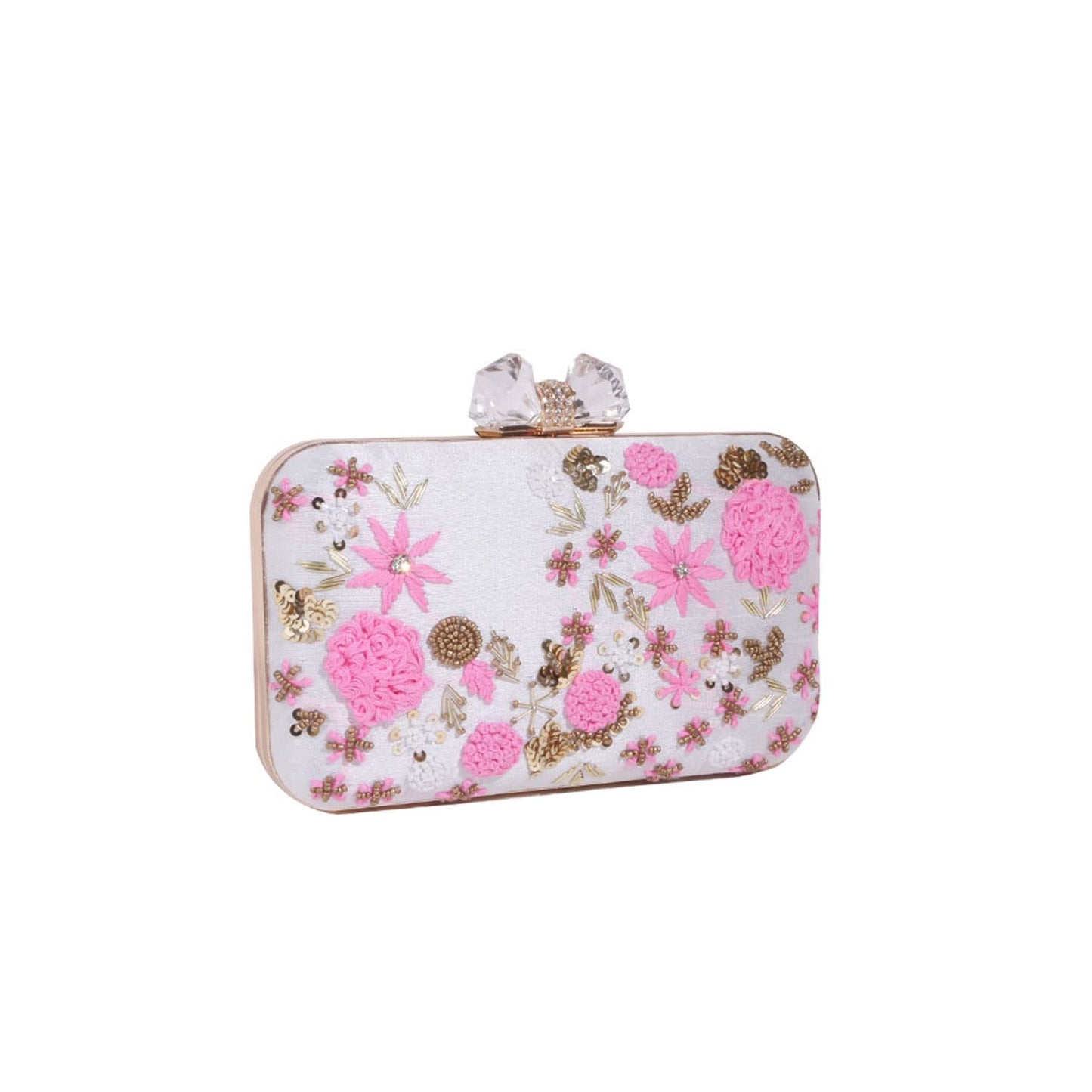 SWISNI White White thread embroidered clutch bag II Women's Traditional Designer Clutch For Women & Girls II EMBROIDERED CLUTCHES