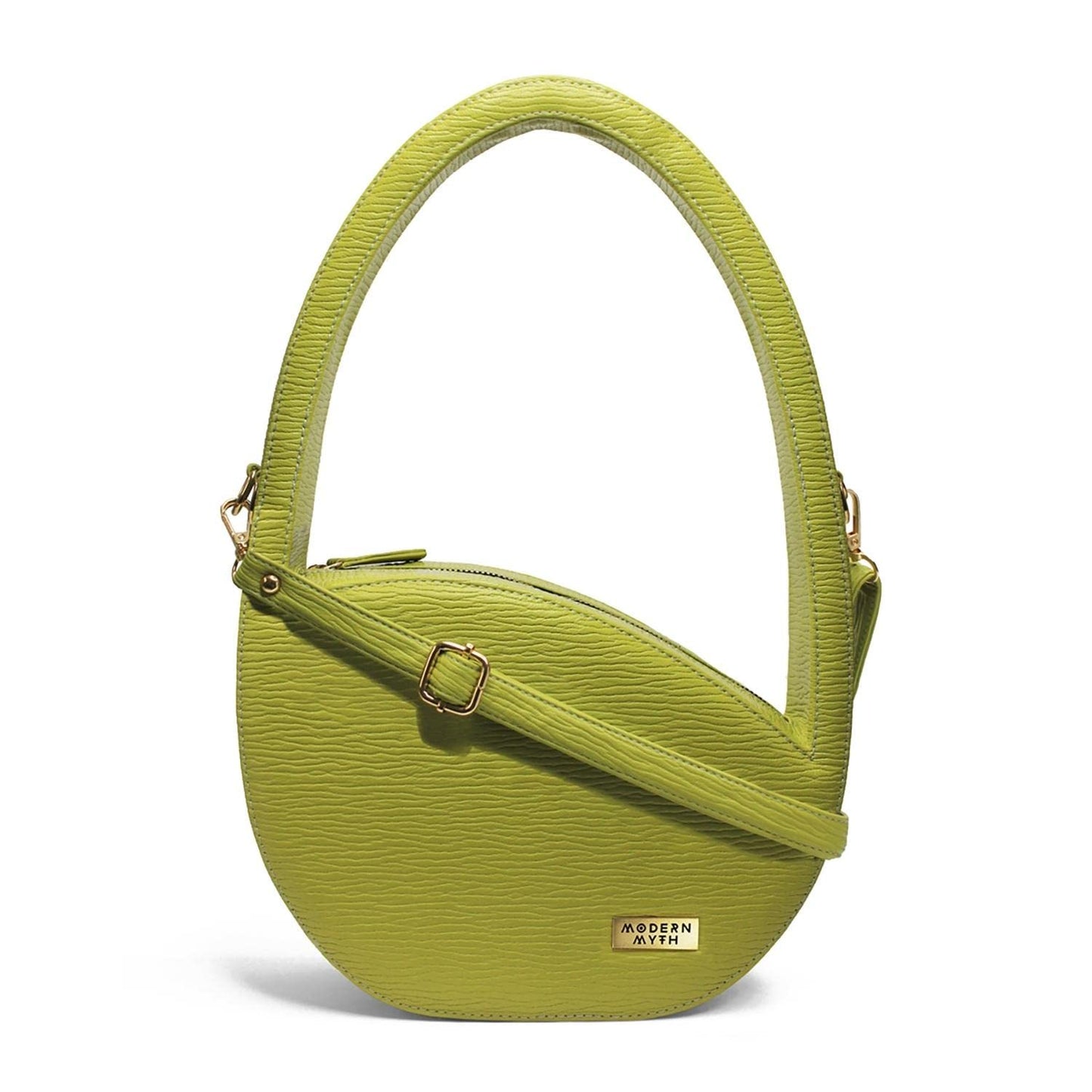 Modern Myth LUNA Lime Green Ribbed Oval Shaped Handbag for Girls & Women