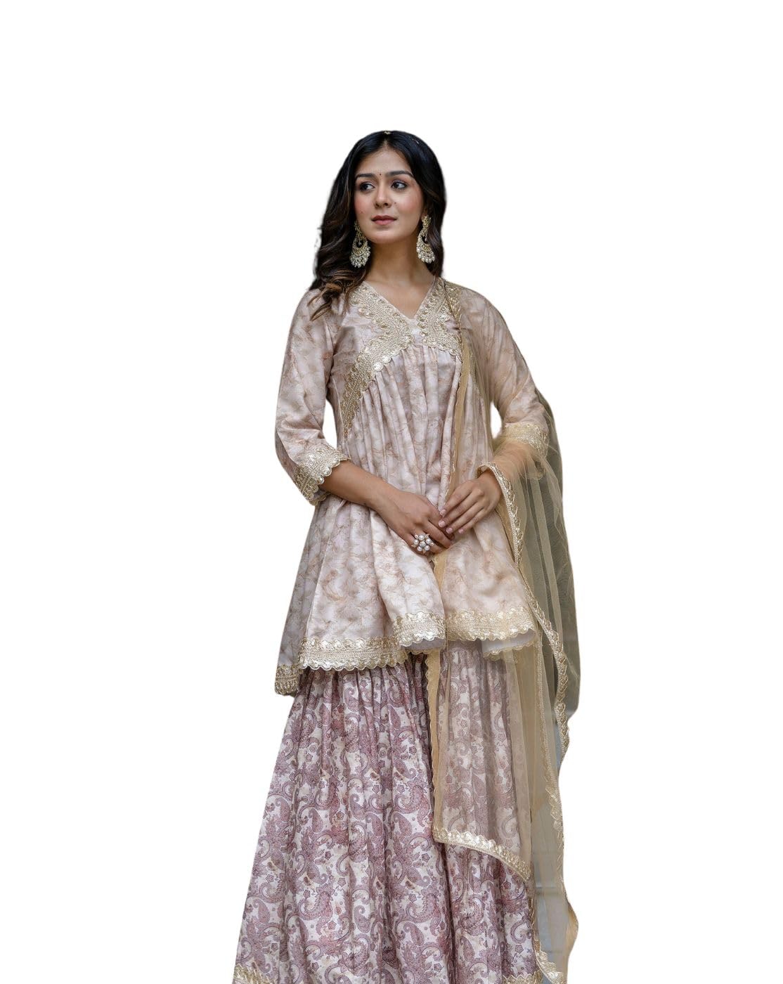 Jaipurite Women Embroidered Alia Cut Kurta & Flared Sharara with Dupatta
