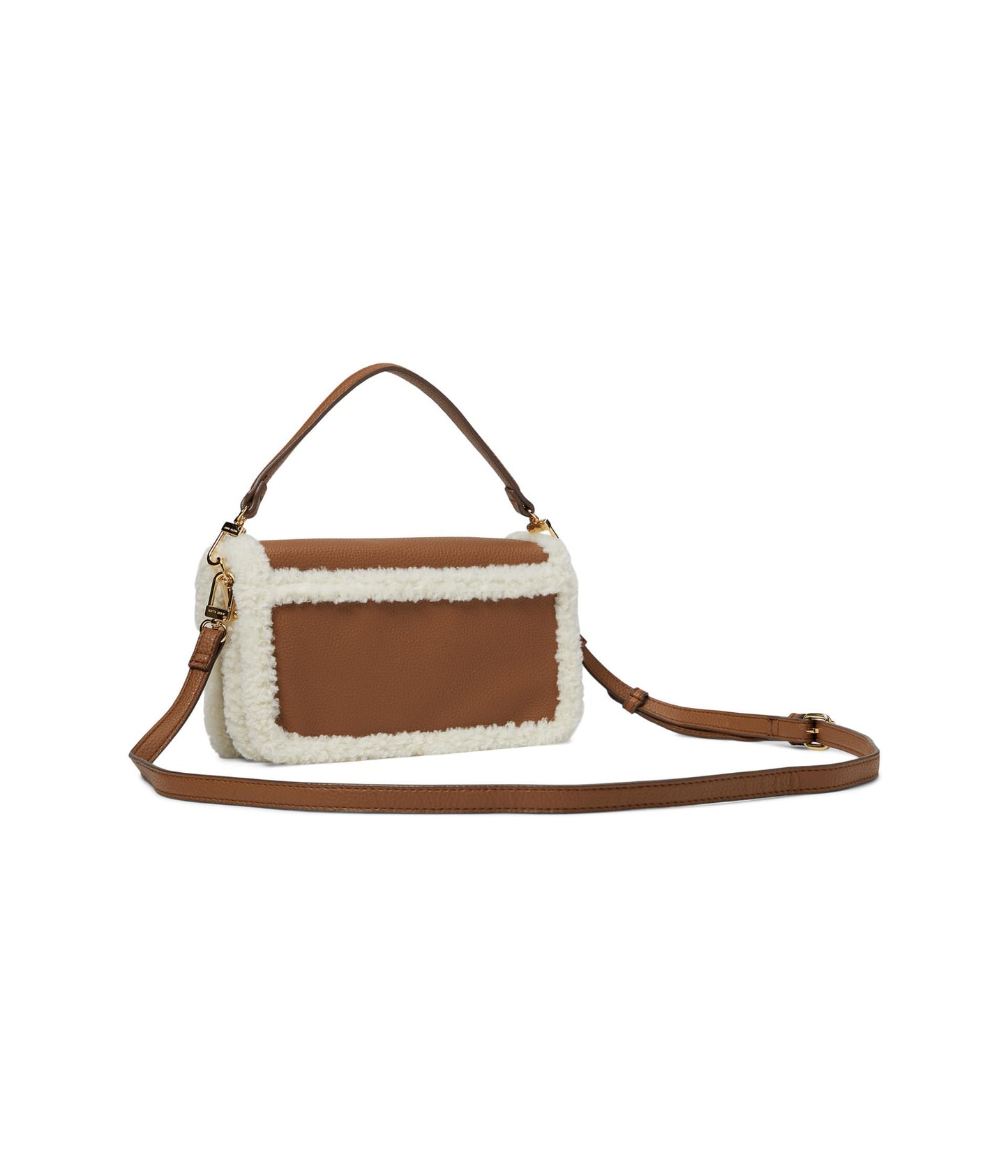 Anne Klein E/W Convertible Sherpa Flap Shoulder Bag with Turn Lock, Chestnut/Cream, One Size