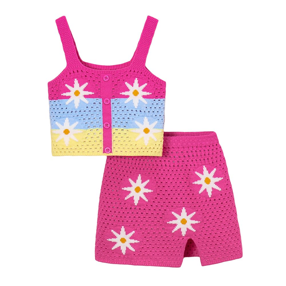 Hoscotch Girls Floral Pink Sleeveless Skirt Set