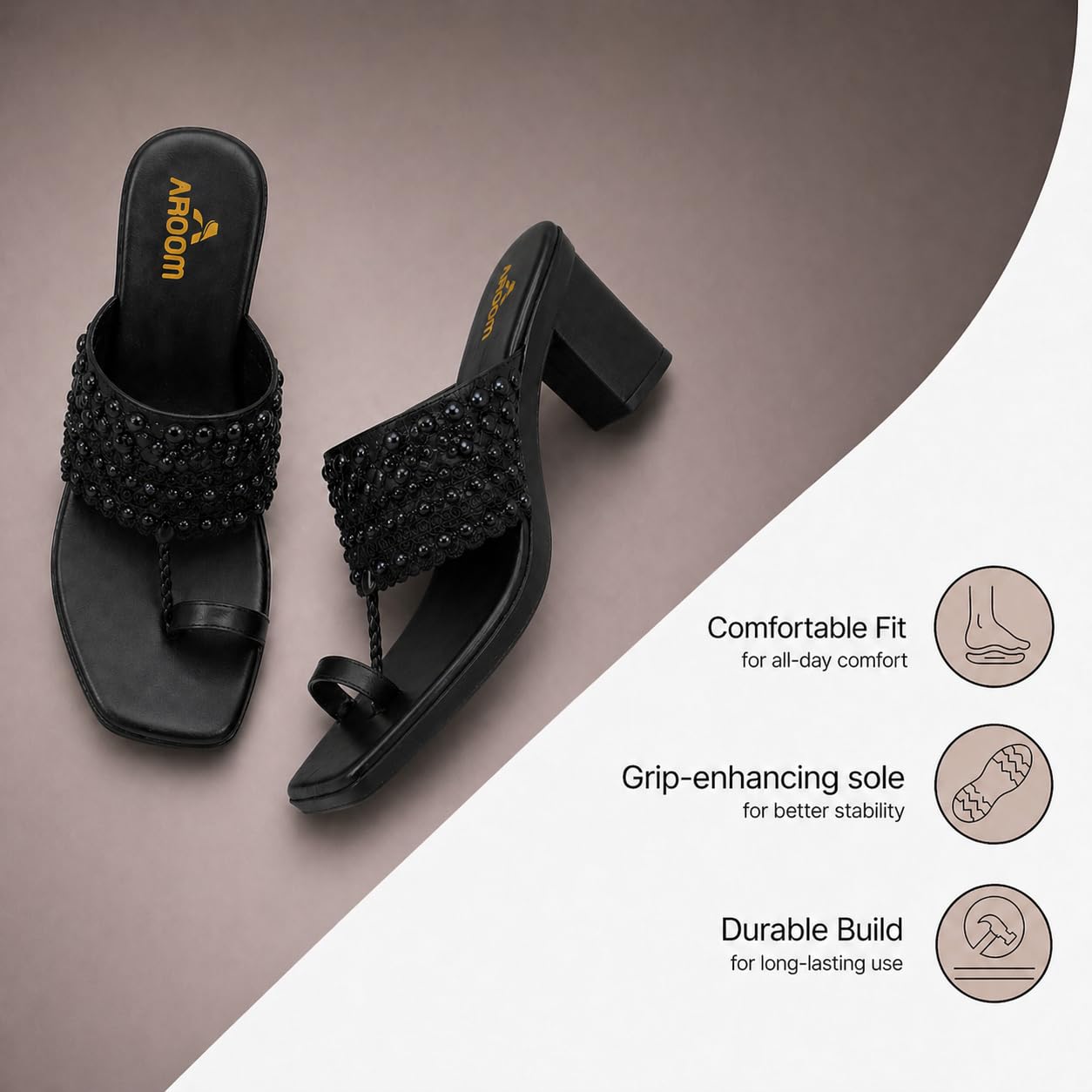 AROOM, Women's One Toe Block Heels Sandals Comfortable & Stylish Sandals for Women & Girls (Black, UK Footwear Size System, Adult, Women, Numeric, Medium, 5)