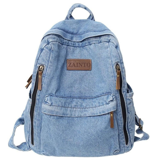 ZAINTO® Denim Backpack for Women | Vintage Light Blue Daypack | Eco-Friendly Premium Denim, Lightweight & Durable | Stylish College & Office Backpack with Multi Pockets for Daily Use (Lightblue)