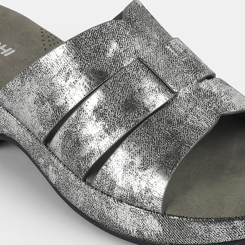 Mochi Women's Gun Metal Open Casual - Slides with Flat sole UK/7 EU/40(41-429)