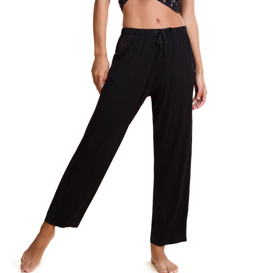 Enamor E404 Mid-Rise Straight Leg Basic Home Pant for Women(E404_JETBLACK_S)