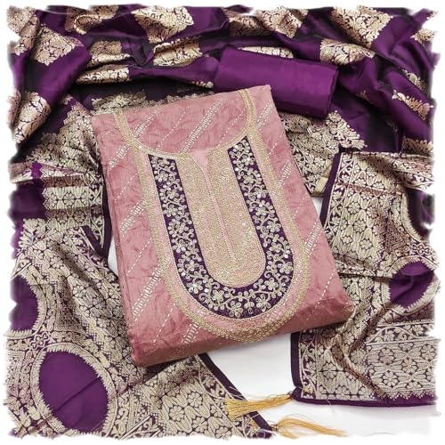 Leeli Peeri Designer Women's Banarasi Jacquard With Coding Work Unstitched Dress Material