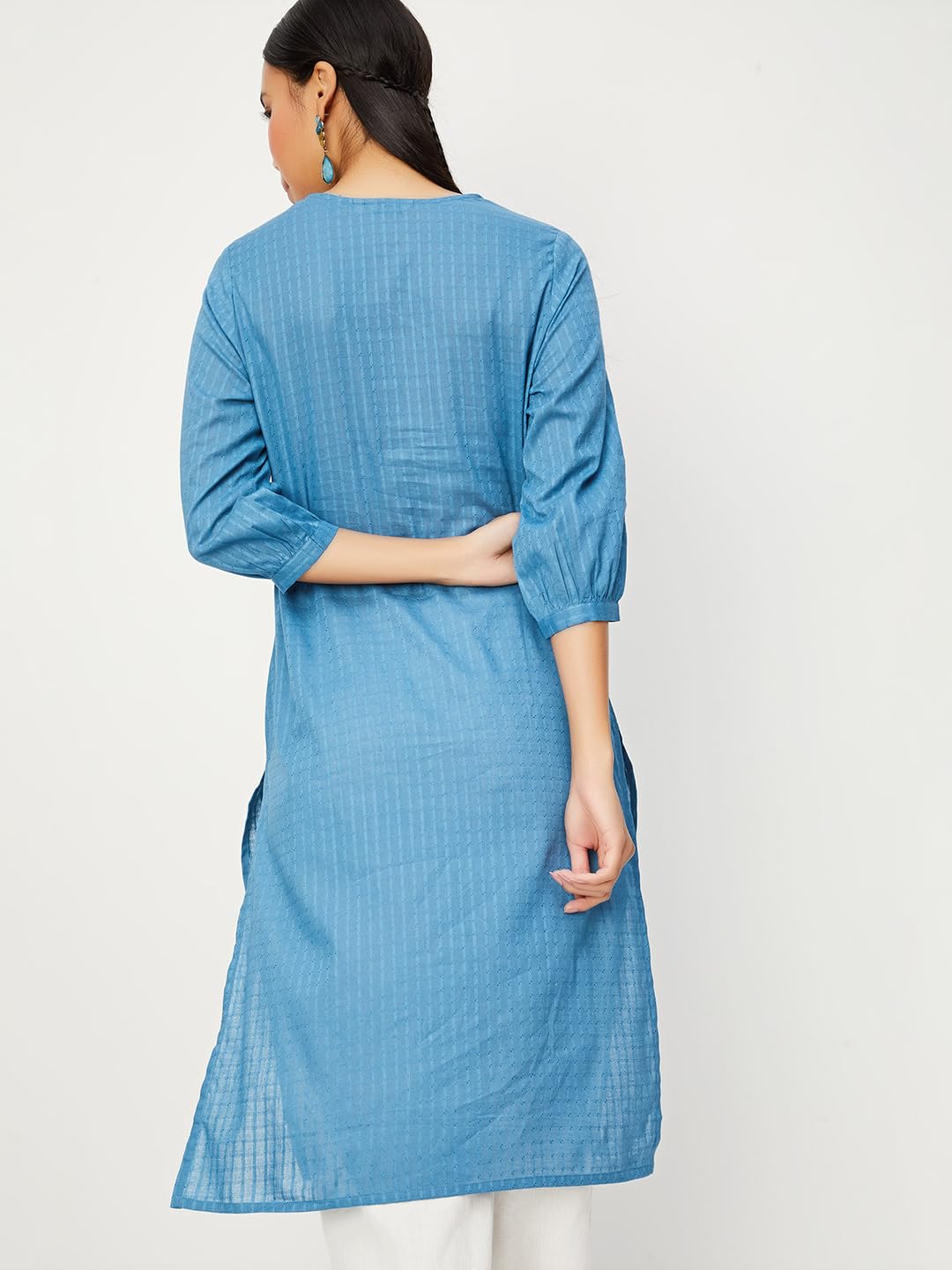 Max Women's Cotton Blend Straight Kurta Shirt (FKKP41108INDIGO_Indigo, Straight Fit, XL