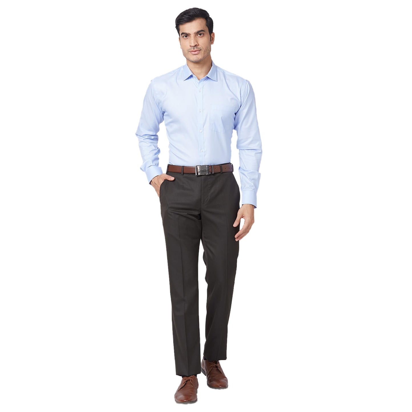 Park Avenue Men's Slim Fit Poly Cotton Blend Structure Pattern Semi Cutaway Collar Full Sleeve Formal Shirt (Size: 44)-PMSX18030-B2 Light Blue