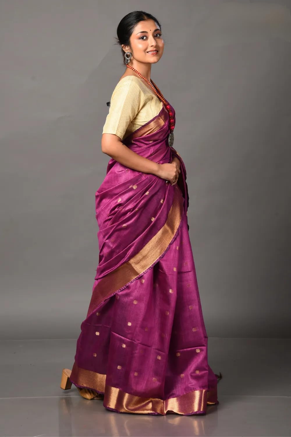 Zafreen Handloom | Women's Handwoven Semi Tussar silk Saree With Designer Zari Boder And Butta Woven (Pink)