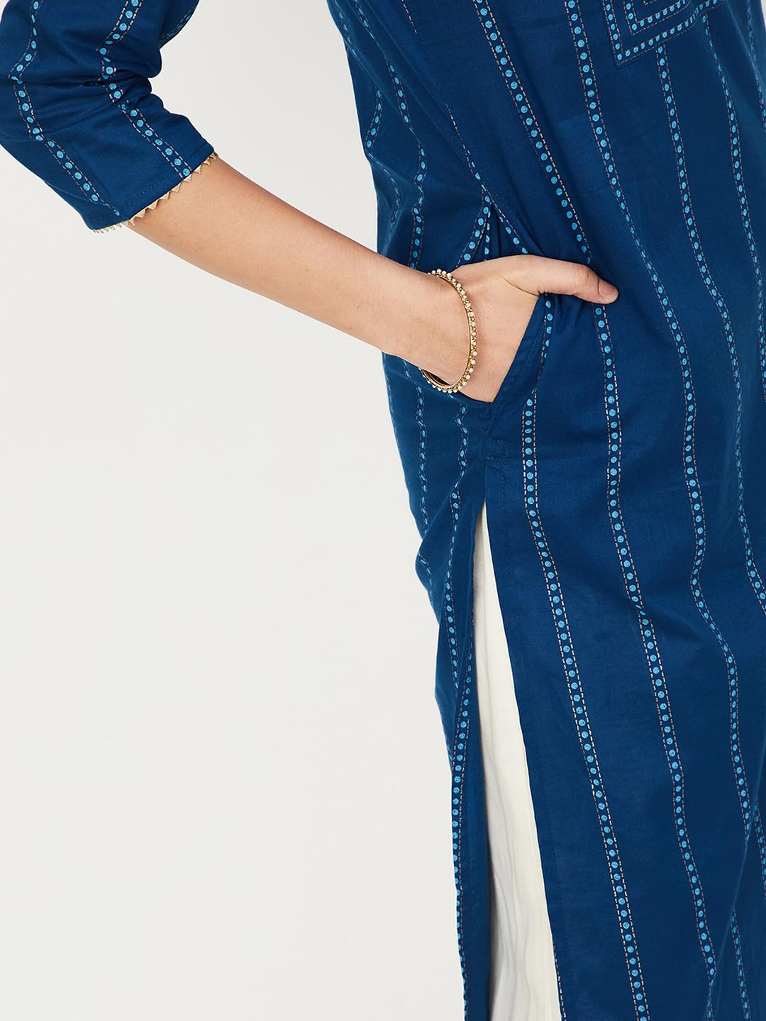 Max Women Cotton Regular Fit Kurta (PCPKFE24NABLUE_Blue, 2XL)