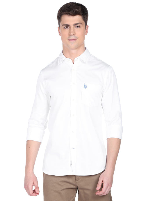 U.S. POLO ASSN. Mens Cotton Solid Satin FS Regular Fit Shirts (USSHTFX0019_White_Medium)