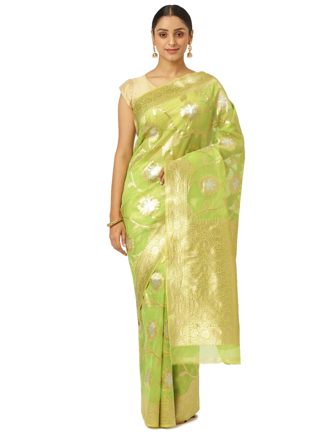 KARAGIRI Womens Organza Silk Green Saree With Blouse Piece