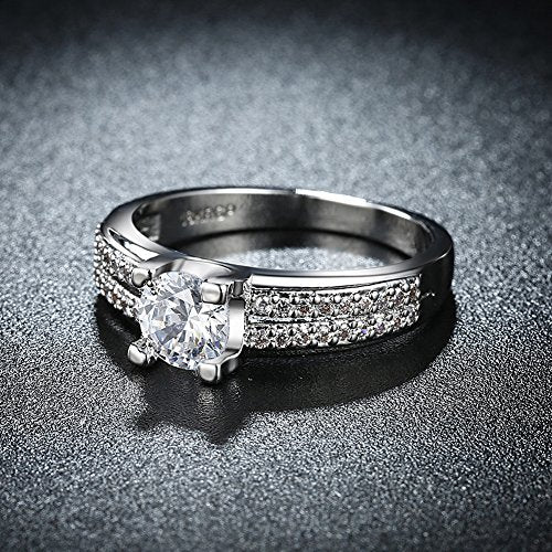 Via Mazzini White Gold Plated Crystal Proposal Promise Couple Rings for Girls and Boys (Ring0476) (6.0)