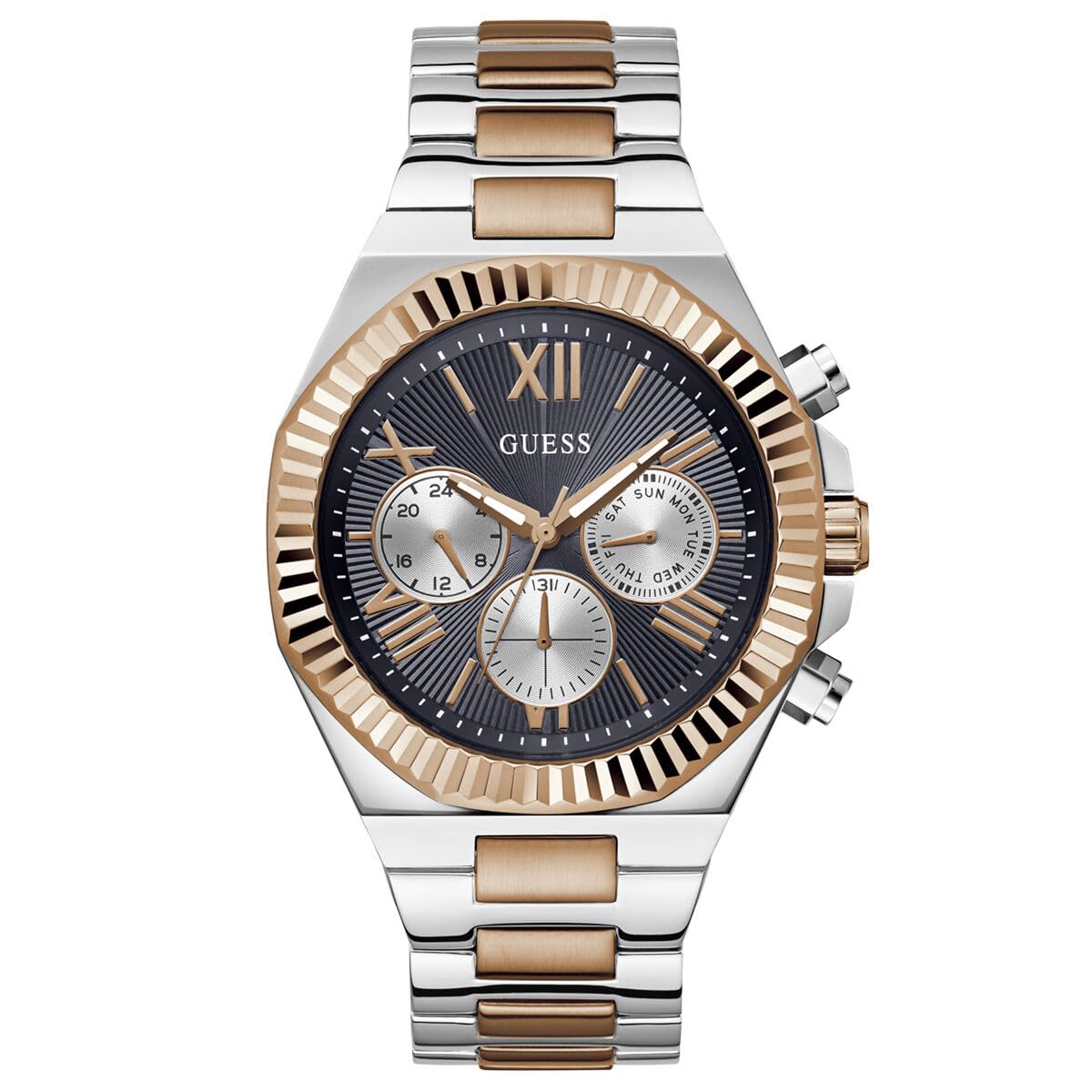 GUESS Stainless Steel Analog Navy Blue Dial Men's Watch-Gw0703G4, Band Color-Two-Tone