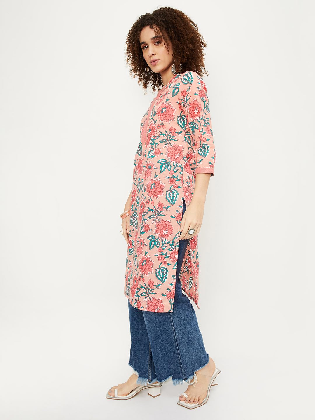 Max Women Cotton Printed Straight Regular Fit Kurta (Pkvi41001Pink)_L