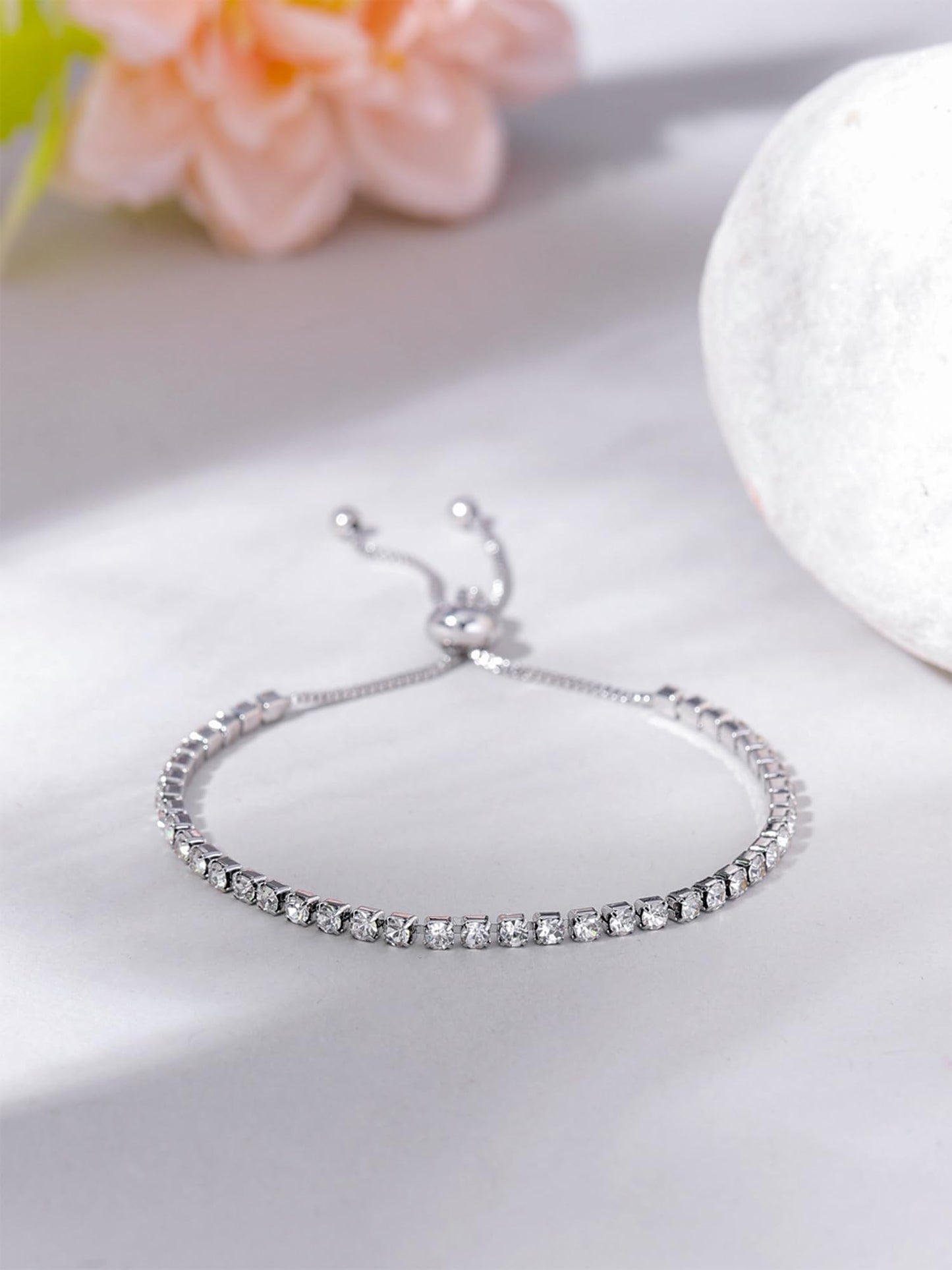 Yellow Chimes Women Crystal Bracelets | Silver Toned Bracelets For Women | White CZ Crystals Bracelet For Woman | Birthday Gift for Girls & Women Anniversary Gift for Wife