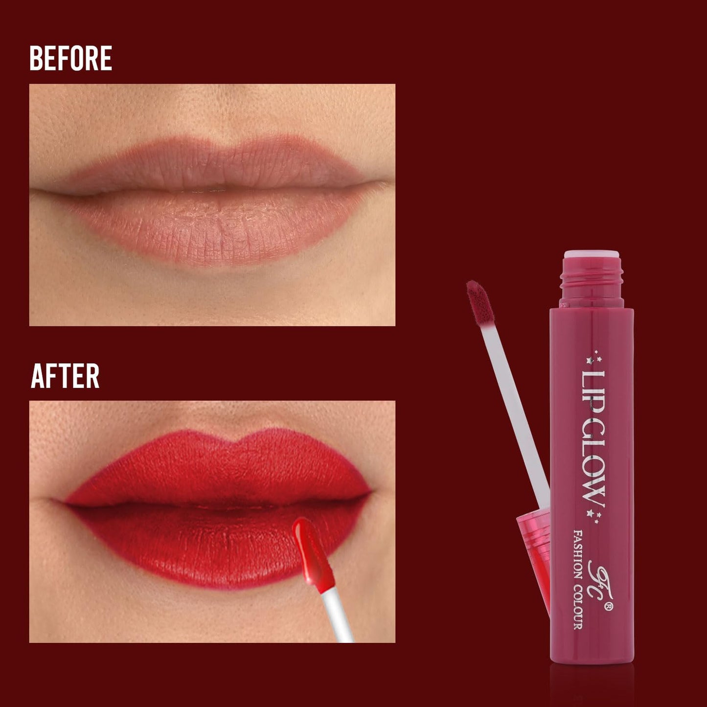 Fashion Colour Pretty Lip Glow Liquid Lipstick Waterproof Matte Finish Non Transfer 16 Hours Wear Liquid Lipstick Nudeshade To Boldshade Perfectly Fit To All Indian Skin Tones (#Amber Shine, 3ML)