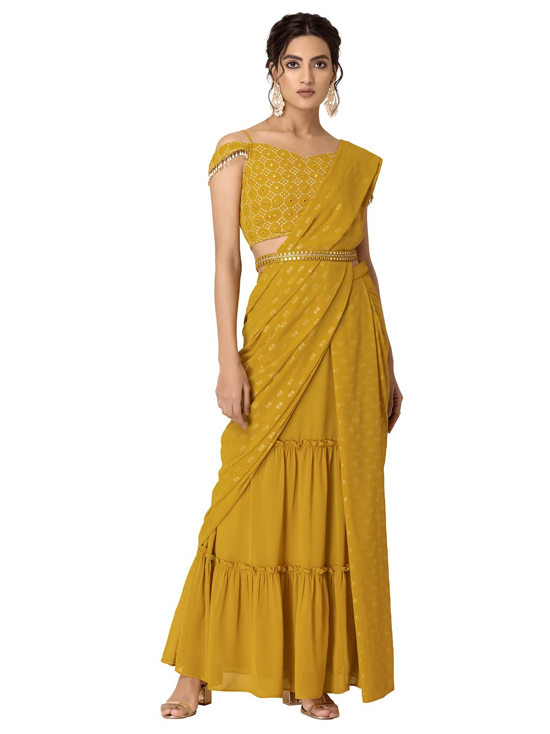 Indya Women's Georgette Sarees (ISK00791_Yellow)