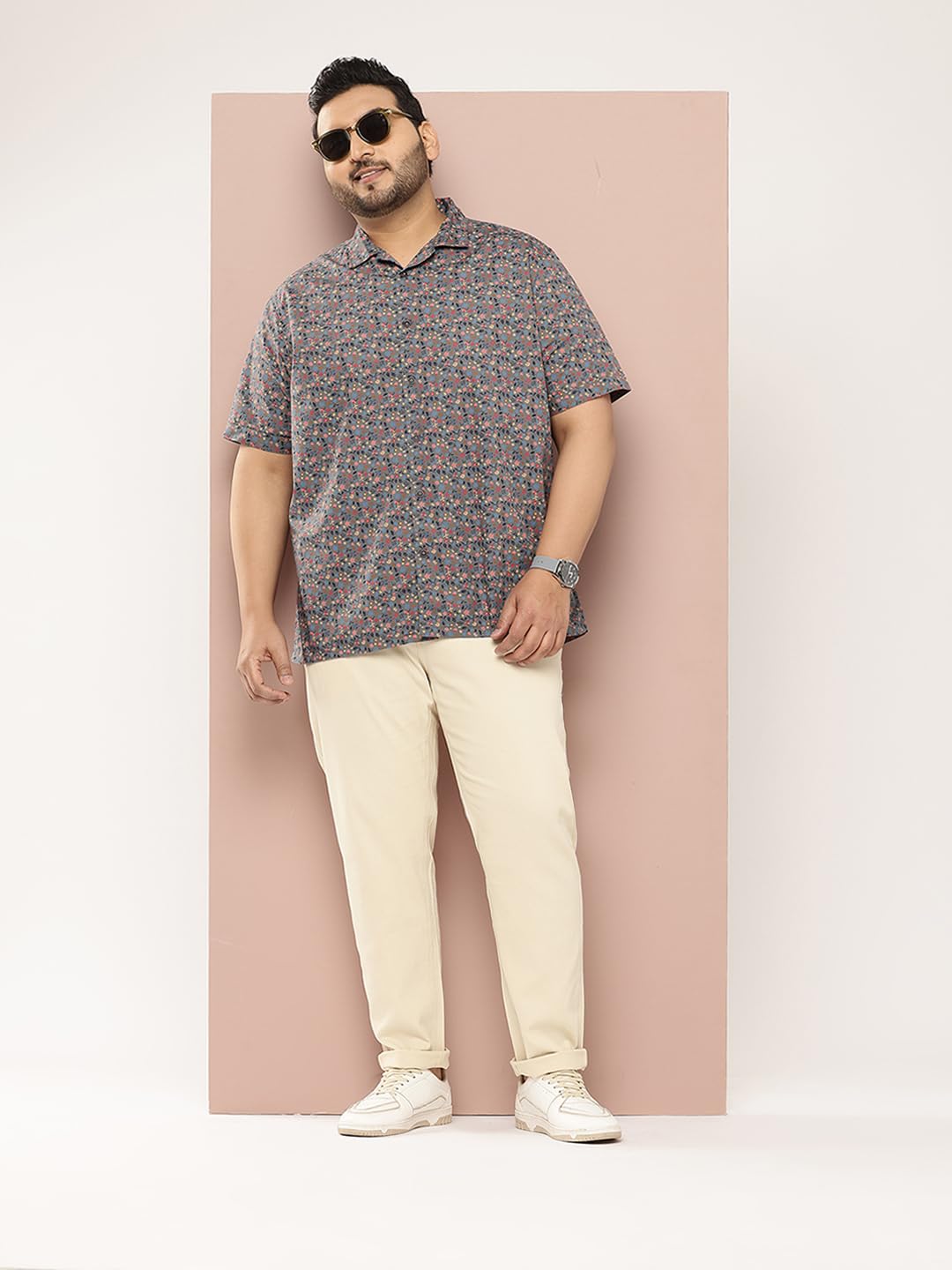Thomas Scott Plus Size Premium Floral Printed Pure Cotton Casual Shirt(TS1474_Grey_4XL)