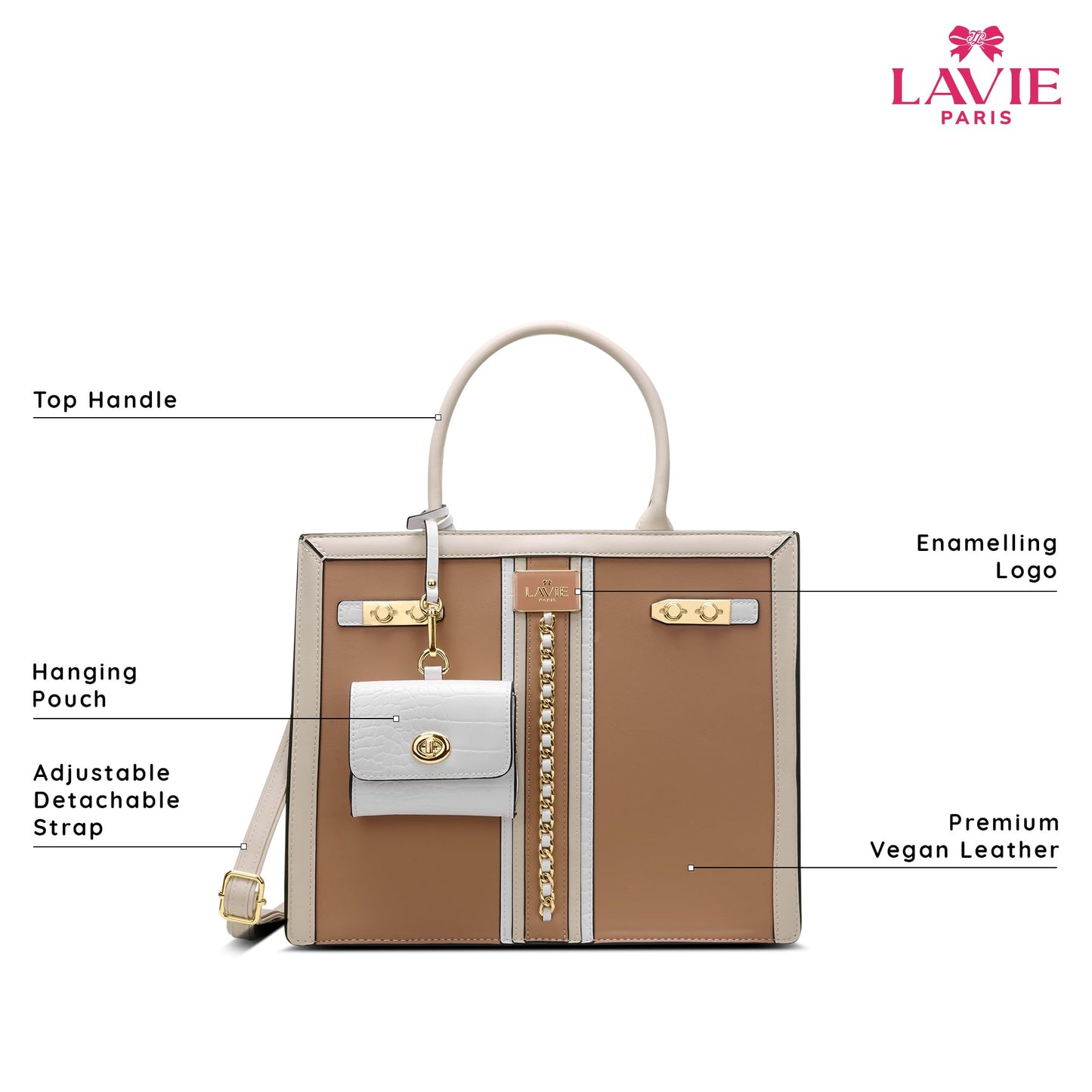 LAVIE PARIS Women's Louvre Chain Satchel Bag | Satchel Handbag for Work | Ladies Purse | Stylish Shoulder Bag | Gift for Women